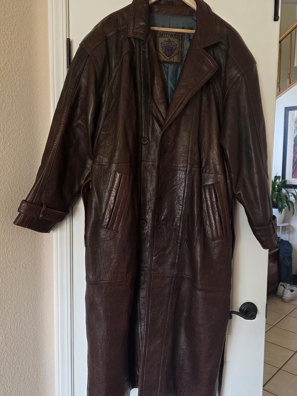 Men's Dark Brown Leather Trench Coat